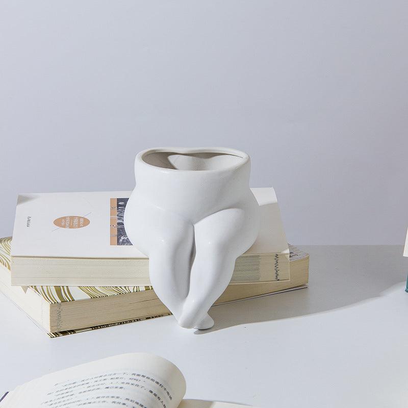 Decorative Ceramic Vase Sculpture White Flower Vessel - Pacisia