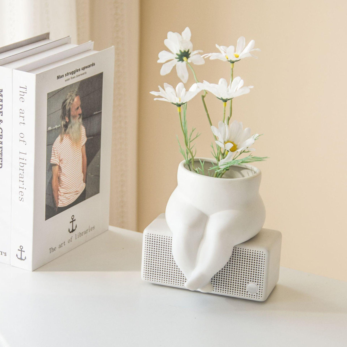 Decorative Ceramic Vase Sculpture White Flower Vessel - Pacisia