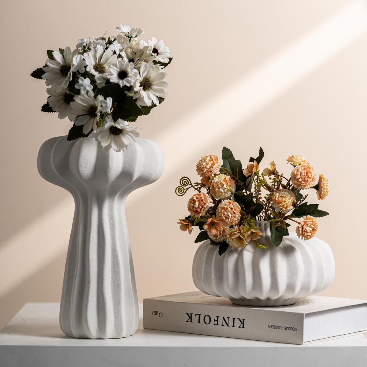 Dimon Silk Lime White Pumpkin-shaped Ceramic Vase - Pacisia