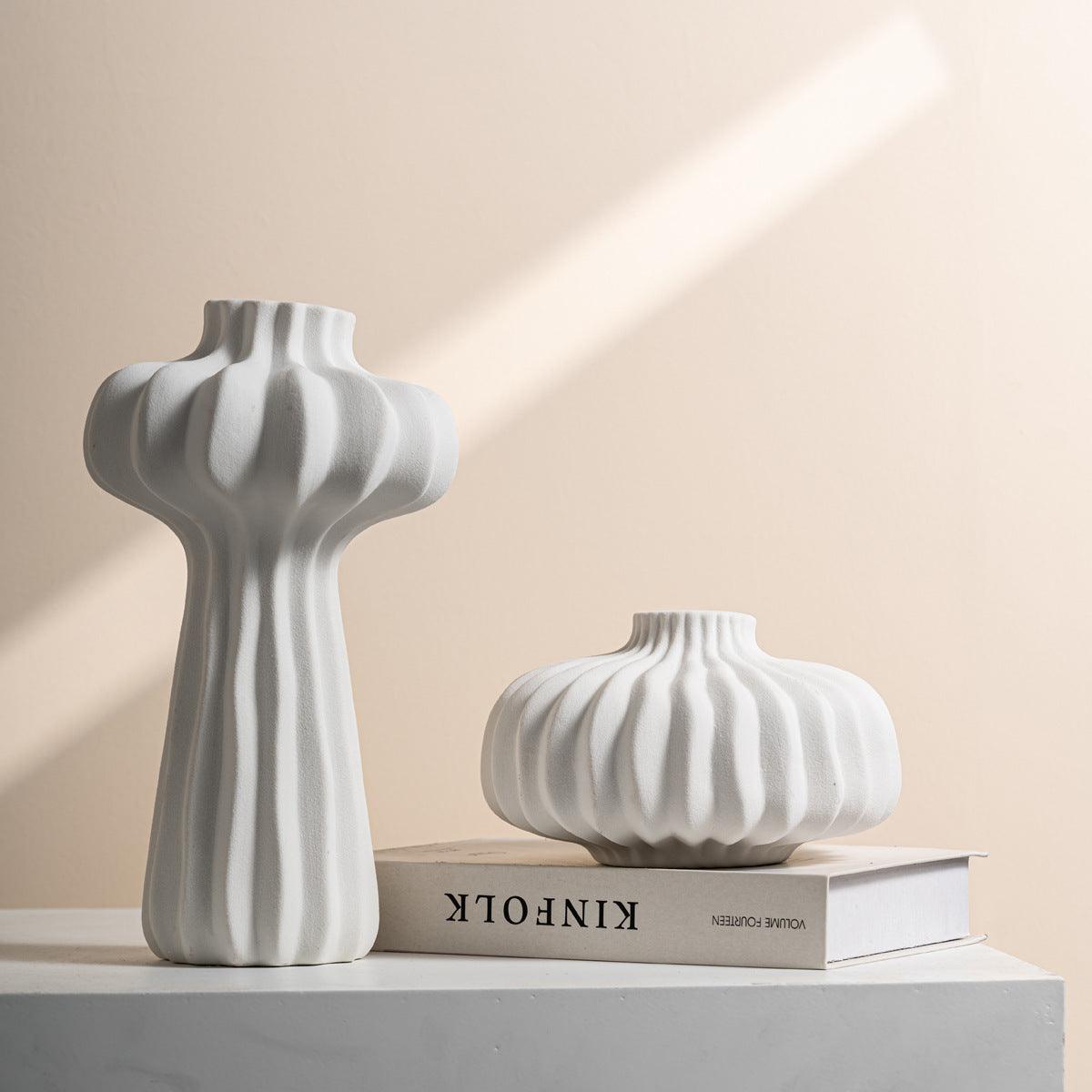 Dimon Silk Lime White Pumpkin-shaped Ceramic Vase - Pacisia