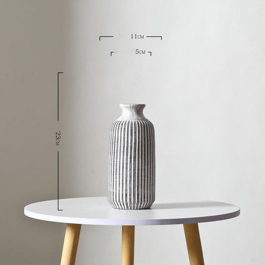 Dried Flower Vase Ceramic Vertical Pattern Ornaments - Pacisia