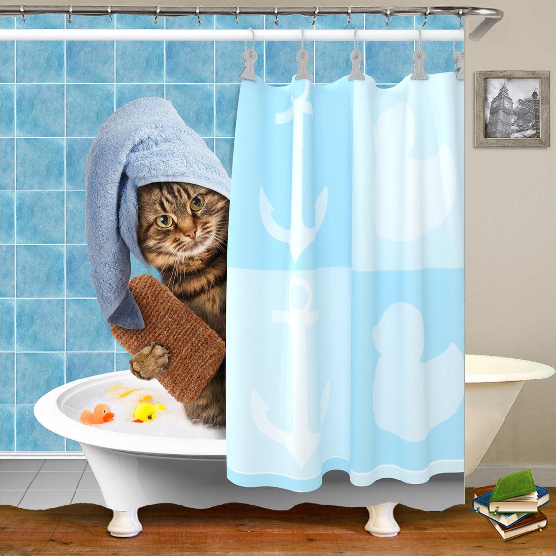 Cat shower curtains bathroom shower curtain Cute 3D fabric shower curtain with hooks funny waterproof shower curtain or Mat - Pacisia