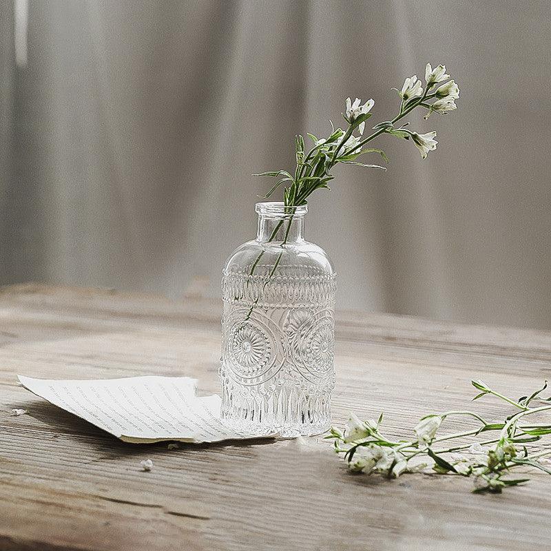 Embossed Transparent Glass Vase Flower Arrangement Decoration - Pacisia