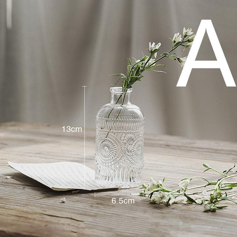 Embossed Transparent Glass Vase Flower Arrangement Decoration - Pacisia