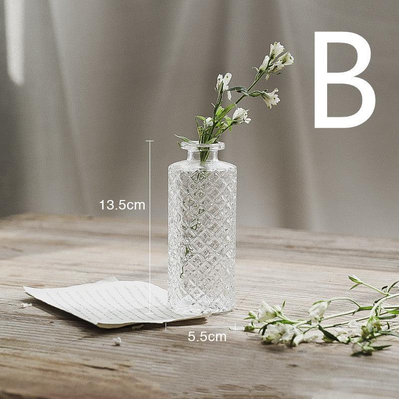 Embossed Transparent Glass Vase Flower Arrangement Decoration - Pacisia