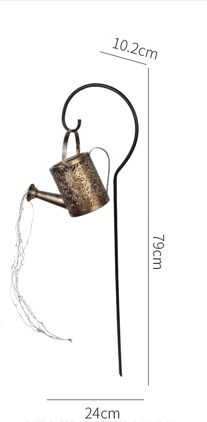 Enchanted Watering Can Outdoor Solar Watering Can Ornament Lamp Garden Art Light Decoration Hollow-out Iron Shower LED Lights - Pacisia