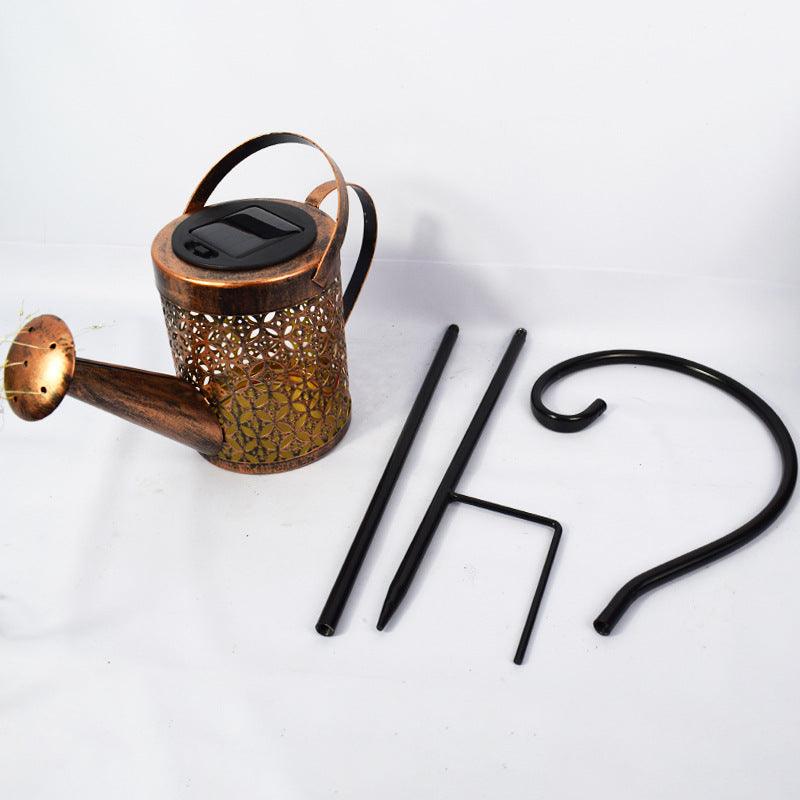 Enchanted Watering Can Outdoor Solar Watering Can Ornament Lamp Garden Art Light Decoration Hollow-out Iron Shower LED Lights - Pacisia