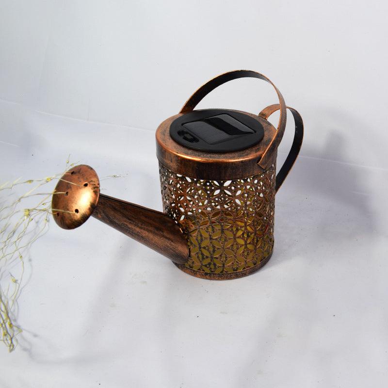 Enchanted Watering Can Outdoor Solar Watering Can Ornament Lamp Garden Art Light Decoration Hollow-out Iron Shower LED Lights - Pacisia