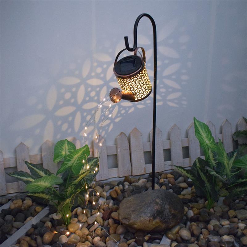 Enchanted Watering Can Outdoor Solar Watering Can Ornament Lamp Garden Art Light Decoration Hollow-out Iron Shower LED Lights - Pacisia