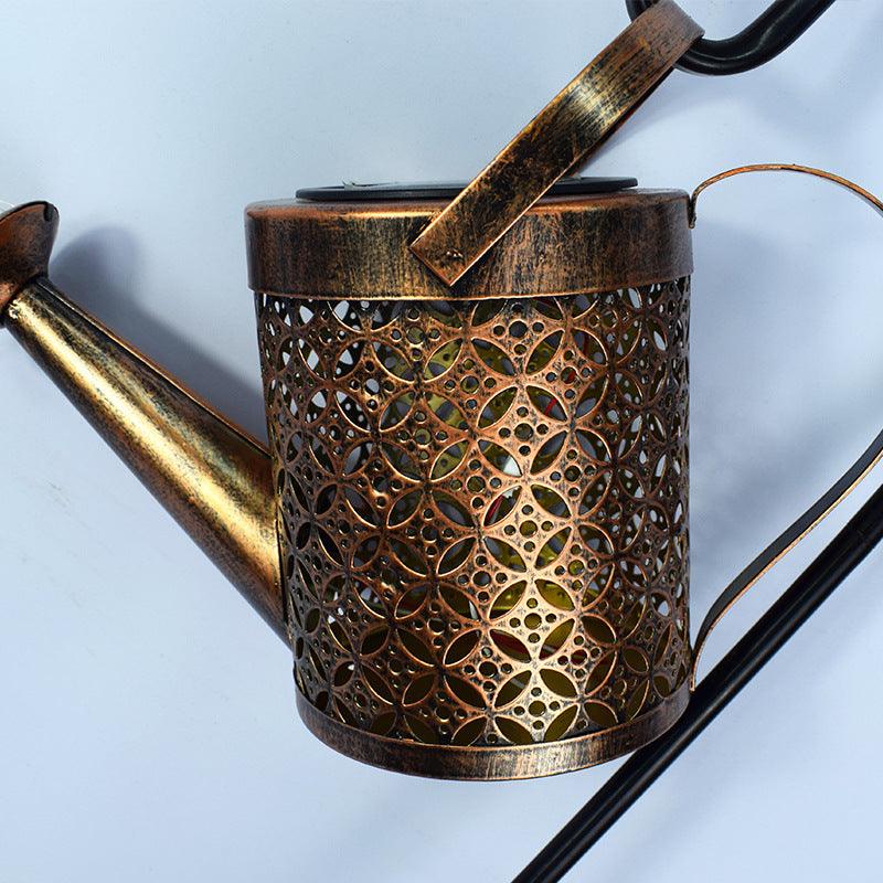 Enchanted Watering Can Outdoor Solar Watering Can Ornament Lamp Garden Art Light Decoration Hollow-out Iron Shower LED Lights - Pacisia