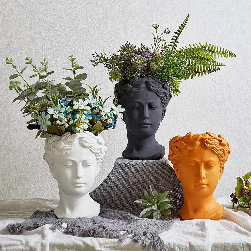 European Style Art Vase Cement Head Flower Pot - Pacisia
