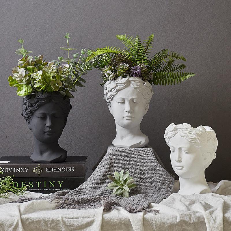 European Style Art Vase Cement Head Flower Pot - Pacisia