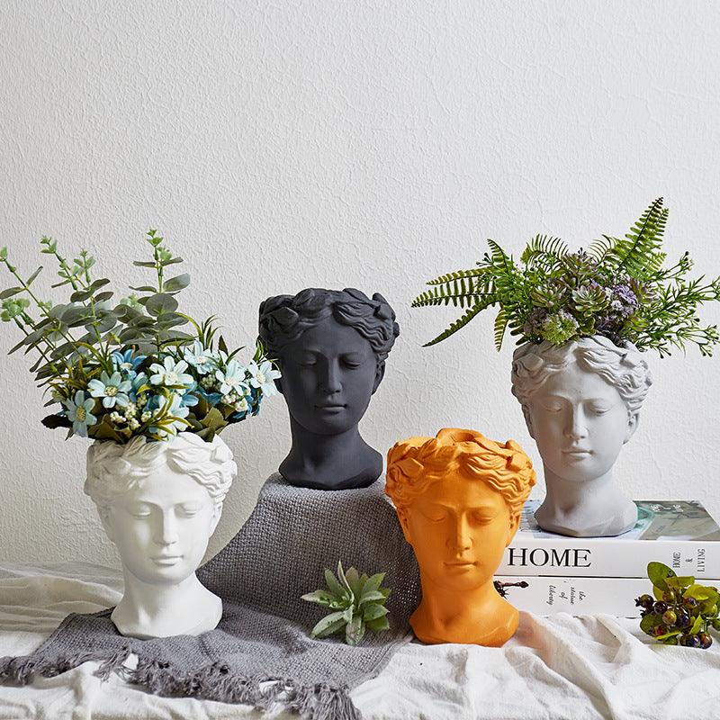 European Style Art Vase Cement Head Flower Pot - Pacisia