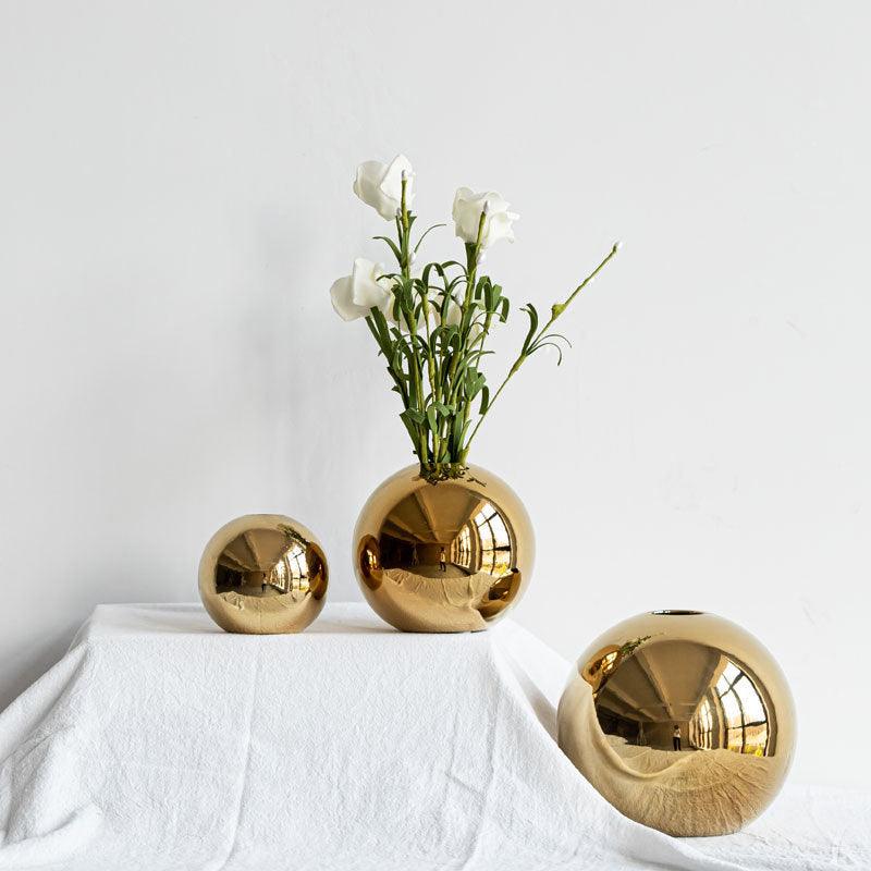 European Style Golden Electroplated Ceramic Vase Round - Pacisia