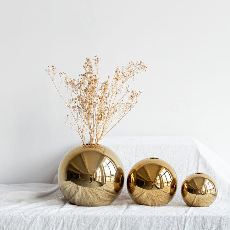 European Style Golden Electroplated Ceramic Vase Round - Pacisia