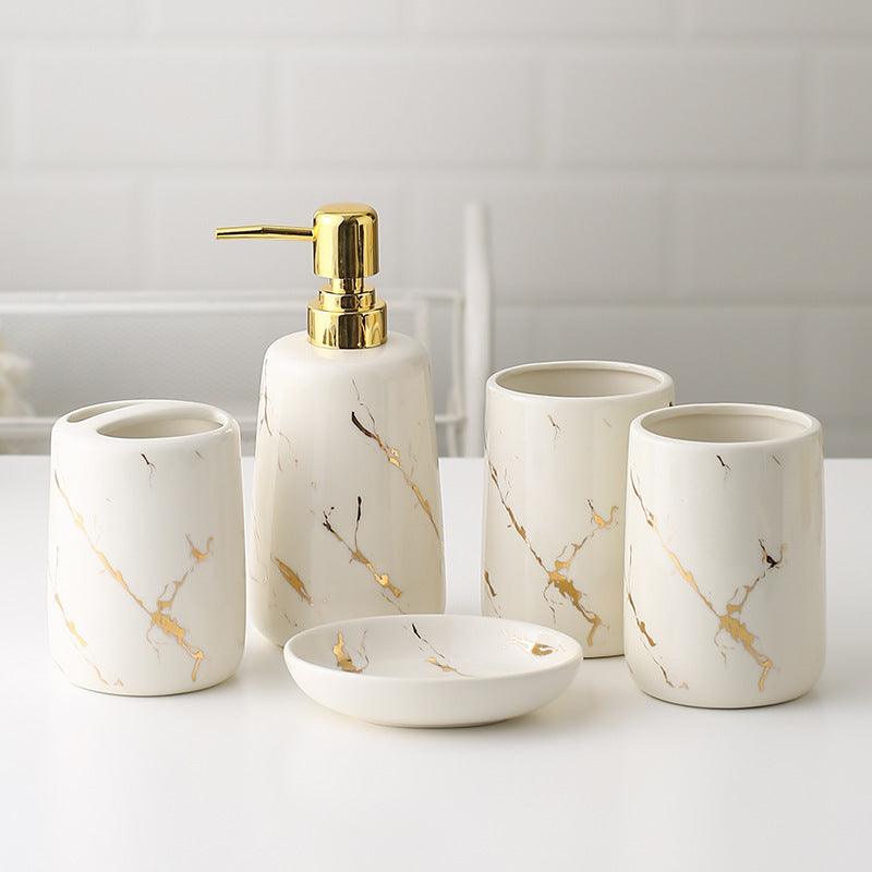 Five-piece Toilet Ceramic Bathroom Supplies Wash And Rinse Cup - Pacisia