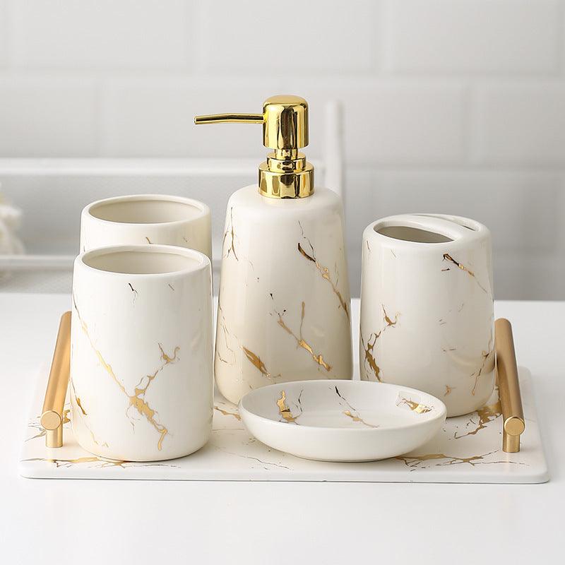 Five-piece Toilet Ceramic Bathroom Supplies Wash And Rinse Cup - Pacisia