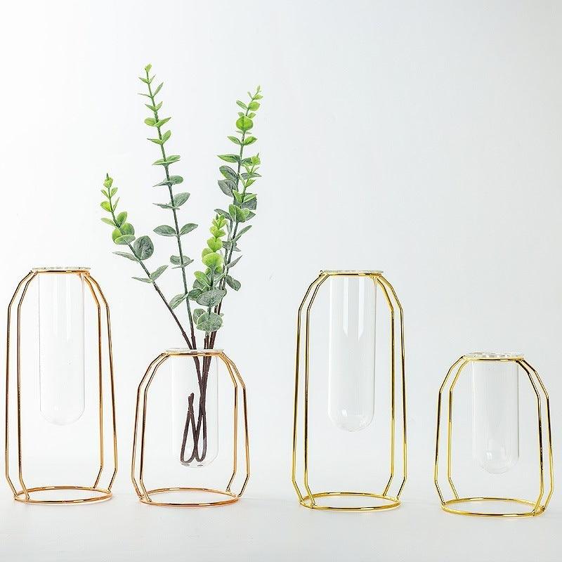 Glass Hydroponic Wire Metal Geometric Wrought Iron Vase - Pacisia