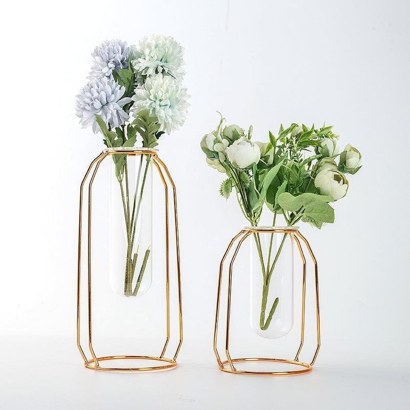 Glass Hydroponic Wire Metal Geometric Wrought Iron Vase - Pacisia