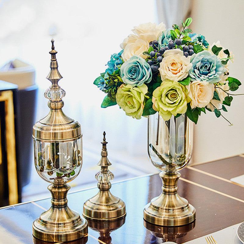 Glass Vase Light Luxury Golden Wrought Iron Living Room - Pacisia