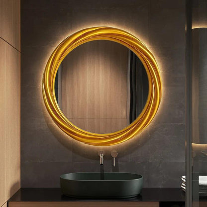 Gold Mirror Bathroom Light Led Big Makeup Shower Round Toilet Vanity Wall Mount Mirrors Circle Espejo Pared Bathroom Vanity Unit - Pacisia