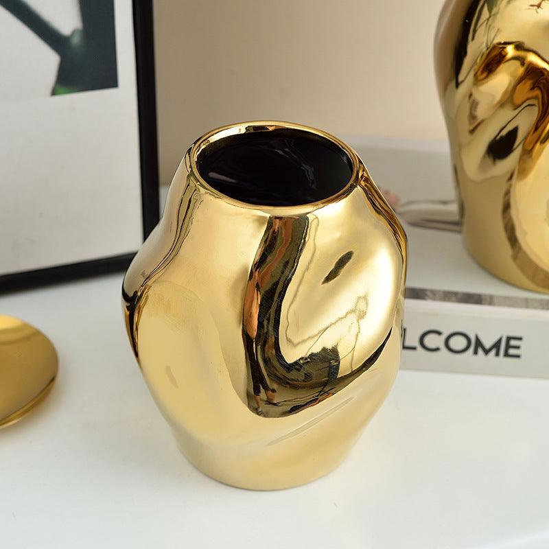 Gold Simple Ceramic Vase Home Flower Arrangement Ornaments - Pacisia