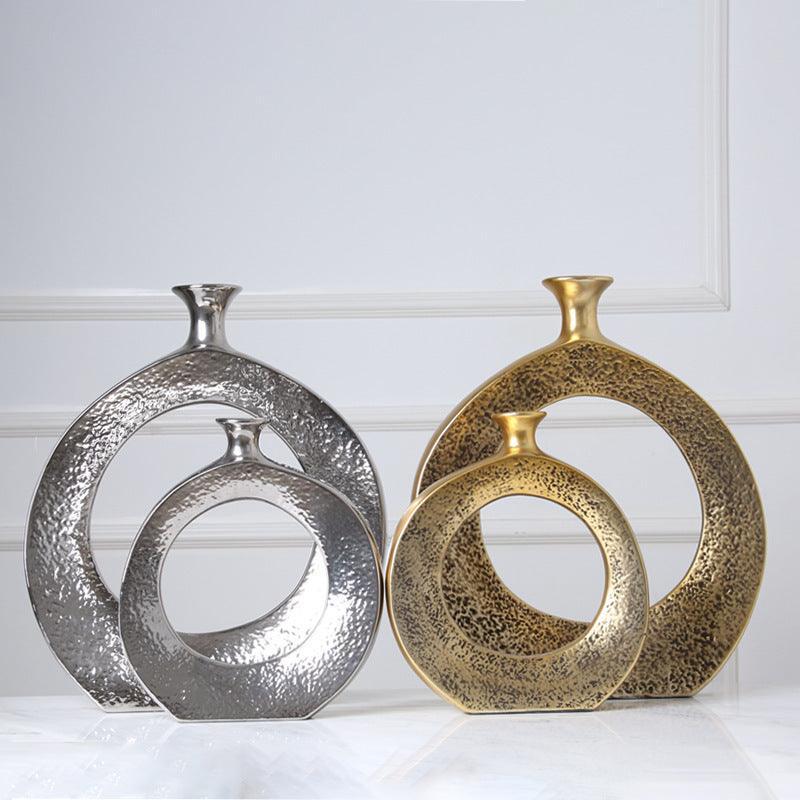 Golden ceramic circle vase living room porch vase decoration - Pacisia