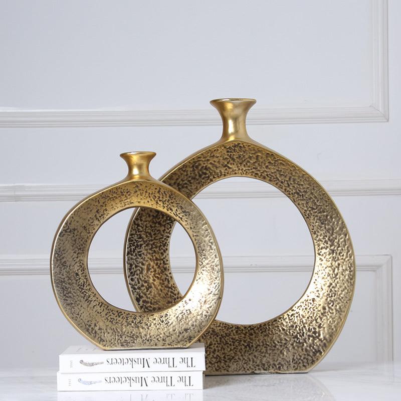 Golden ceramic circle vase living room porch vase decoration - Pacisia