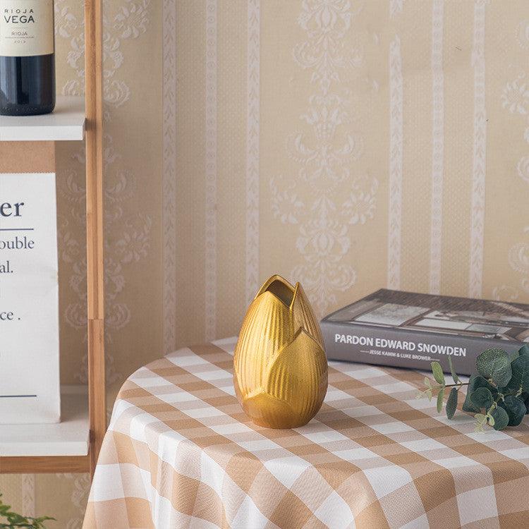 Golden Ceramic Vase Simple European Style Countertop Vase Decoration - Pacisia