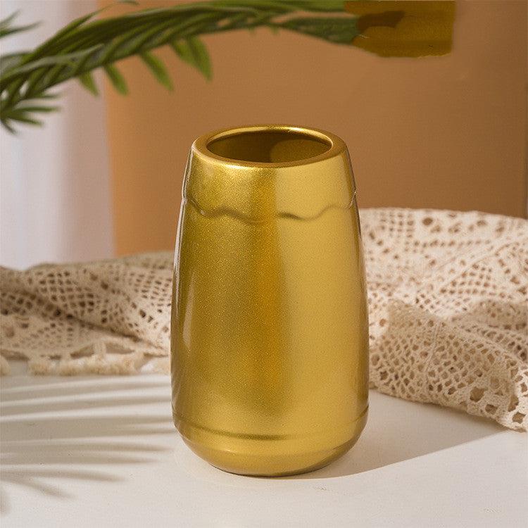 Golden Ceramic Vase Simple European Style Countertop Vase Decoration - Pacisia