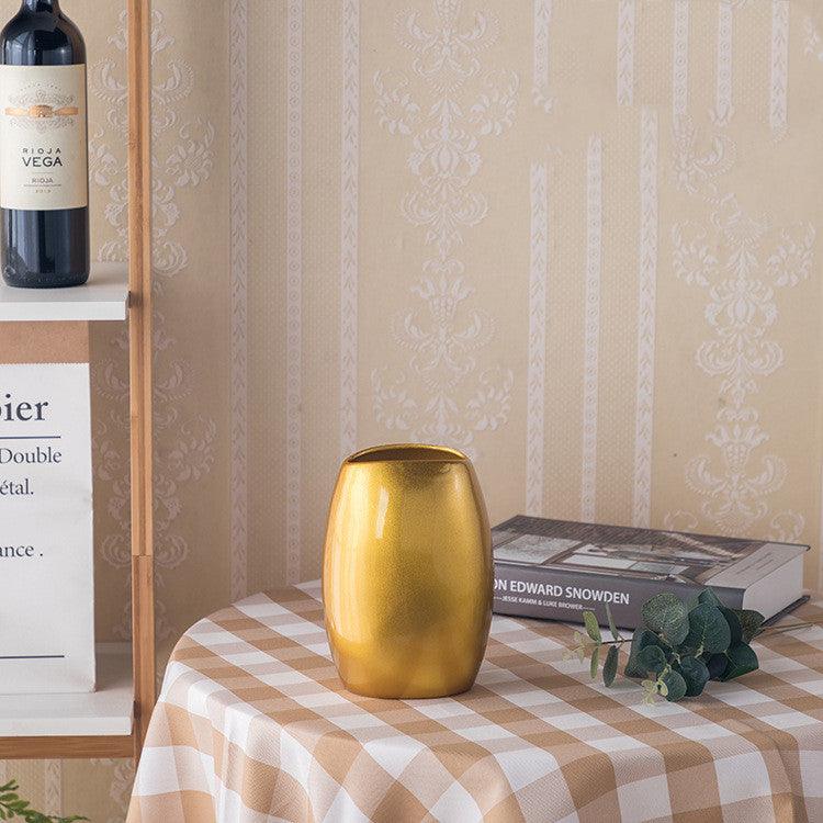 Golden Ceramic Vase Simple European Style Countertop Vase Decoration - Pacisia