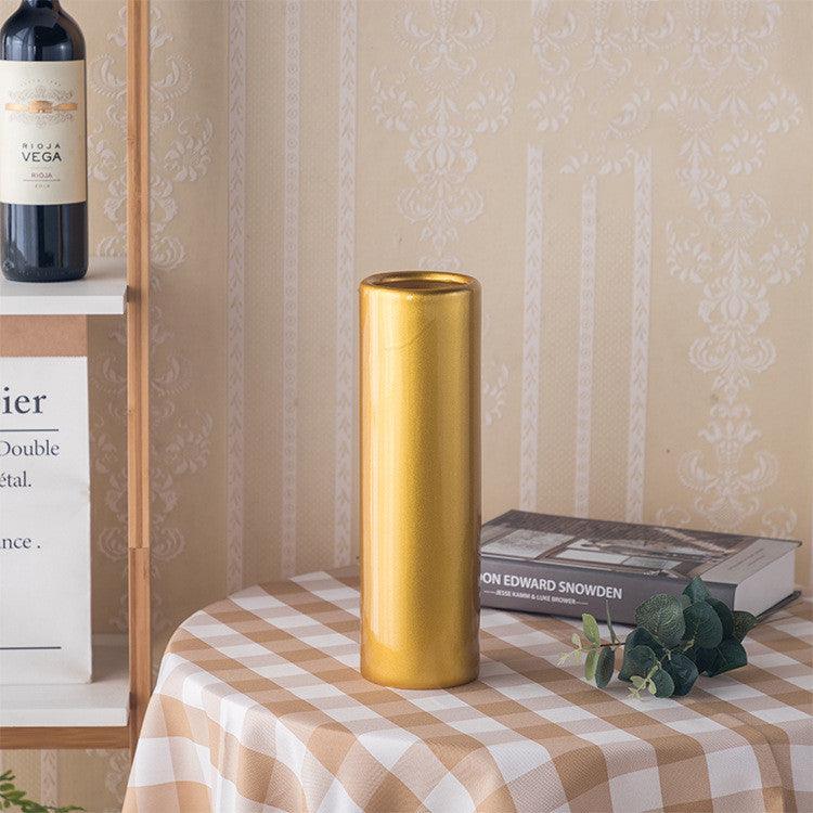 Golden Ceramic Vase Simple European Style Countertop Vase Decoration - Pacisia