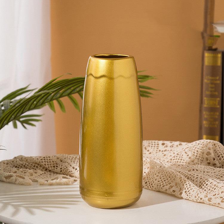Golden Ceramic Vase Simple European Style Countertop Vase Decoration - Pacisia