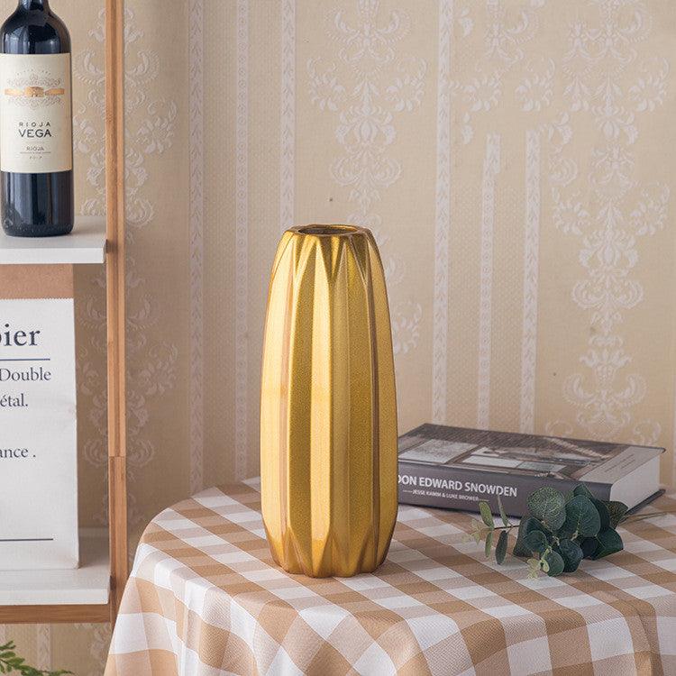Golden Ceramic Vase Simple European Style Countertop Vase Decoration - Pacisia