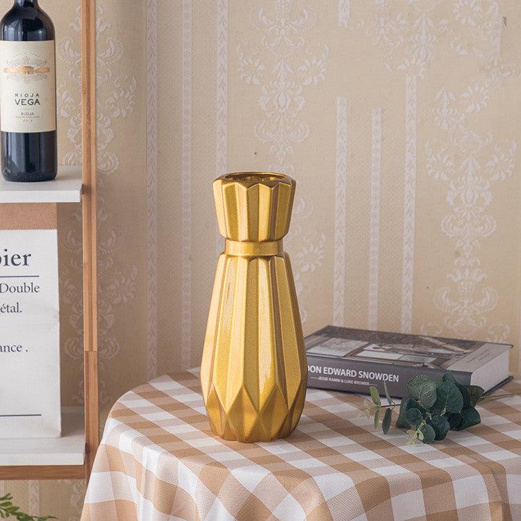 Golden Ceramic Vase Simple European Style Countertop Vase Decoration - Pacisia