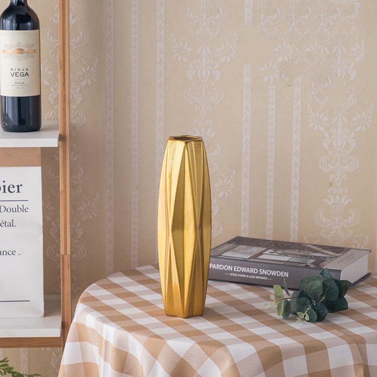 Golden Ceramic Vase Simple European Style Countertop Vase Decoration - Pacisia