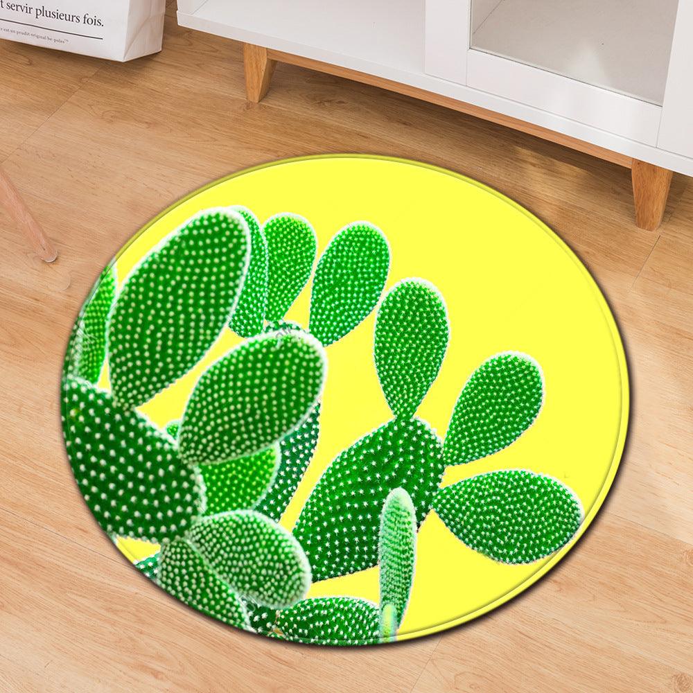 Green Plant Cactus Round Computer Chair Office Carpet Pad - Pacisia