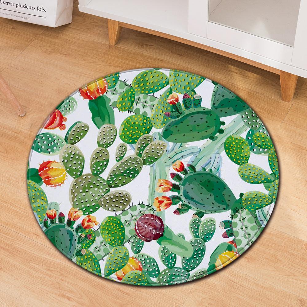 Green Plant Cactus Round Computer Chair Office Carpet Pad - Pacisia