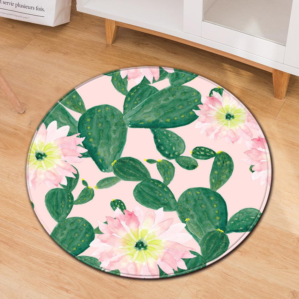 Green Plant Cactus Round Computer Chair Office Carpet Pad - Pacisia
