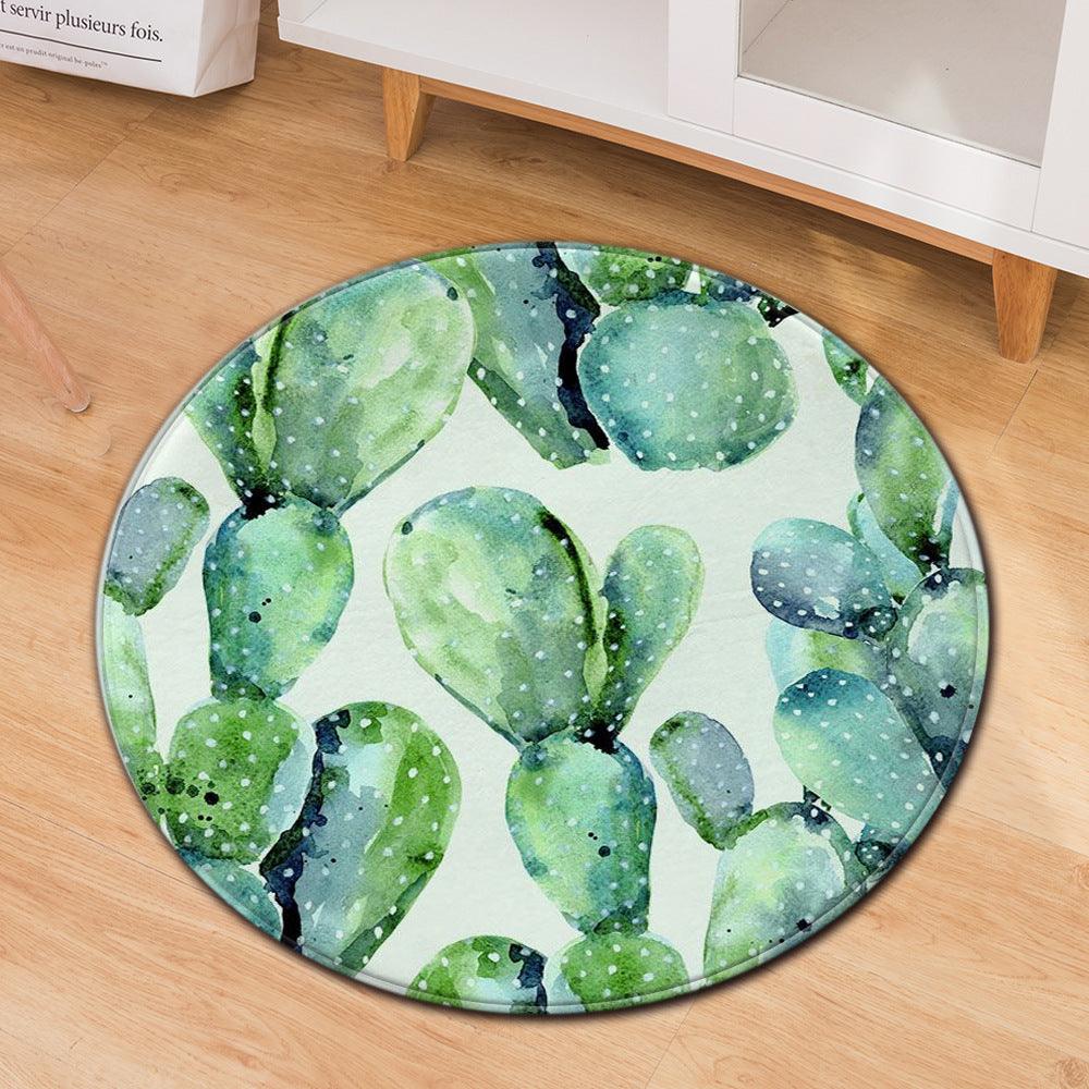 Green Plant Cactus Round Computer Chair Office Carpet Pad - Pacisia