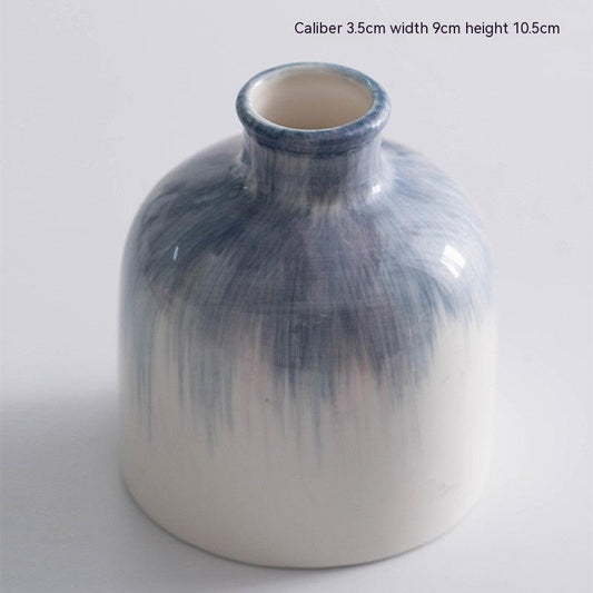 Hand Painted Blue Simple Ins Style Ceramic Decorative Vase - Pacisia