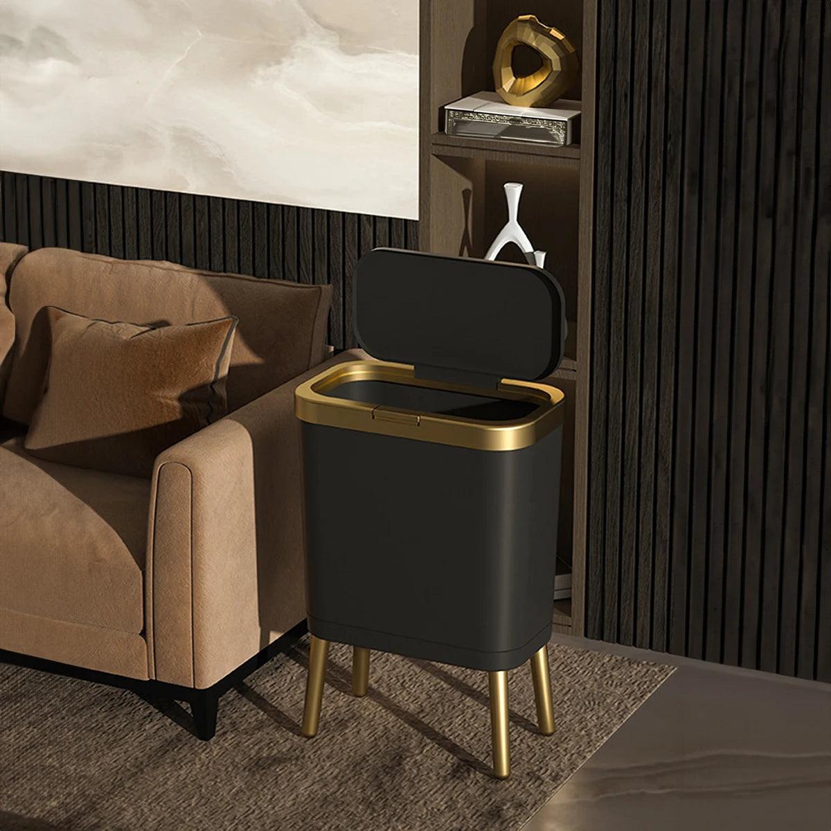 High Foot Large Capacity Kitchen Garbage Bin for Household Toilet, Bathroom with Lid, Creative Light Luxury Living Room - Pacisia