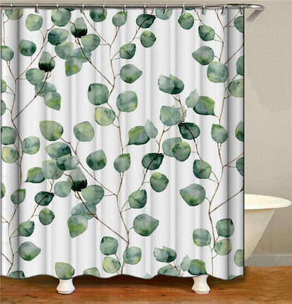 Home Shower Curtain Decoration Watercolor Green Floral Round Leaf Shower Curtain - Pacisia