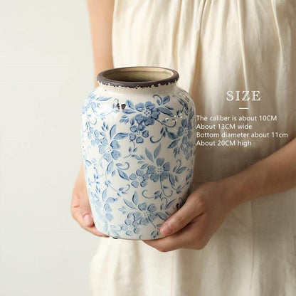 Ice Cracks Country Vintage Blue And White Porcelain Vase With Big Belly - Pacisia