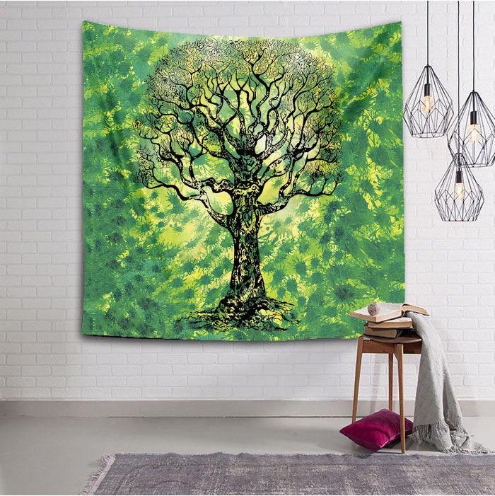 Indian Mandala Tapestry Green Blue Flower Beautiful Wall Art Tapestry - Pacisia