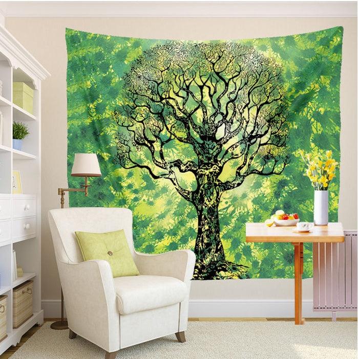 Indian Mandala Tapestry Green Blue Flower Beautiful Wall Art Tapestry - Pacisia