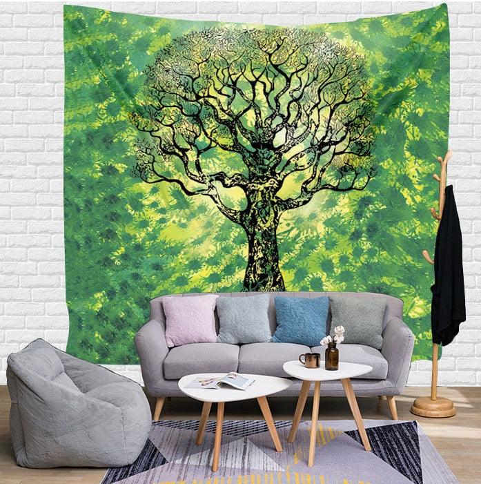 Indian Mandala Tapestry Green Blue Flower Beautiful Wall Art Tapestry - Pacisia