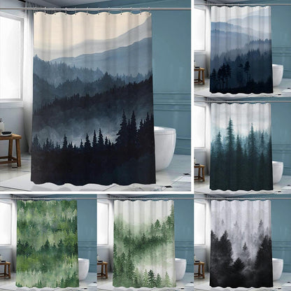 Ink Forest Shower Curtain Chinese Polyester With Hook - Pacisia