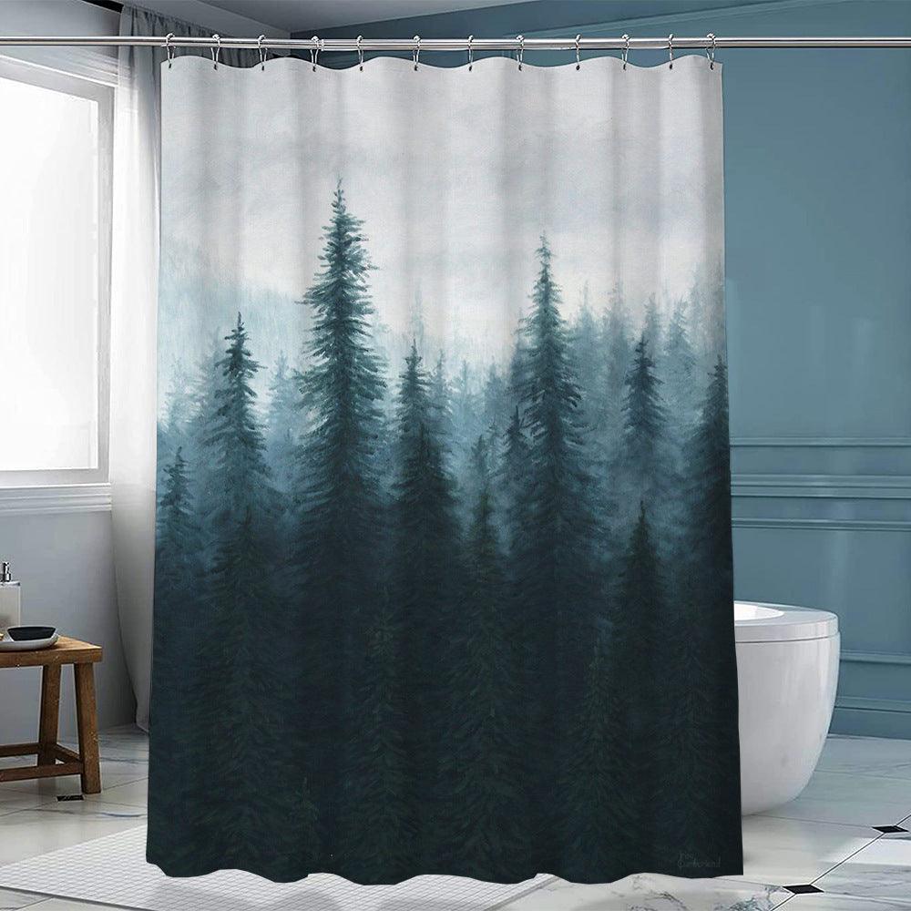 Ink Forest Shower Curtain Chinese Polyester With Hook - Pacisia