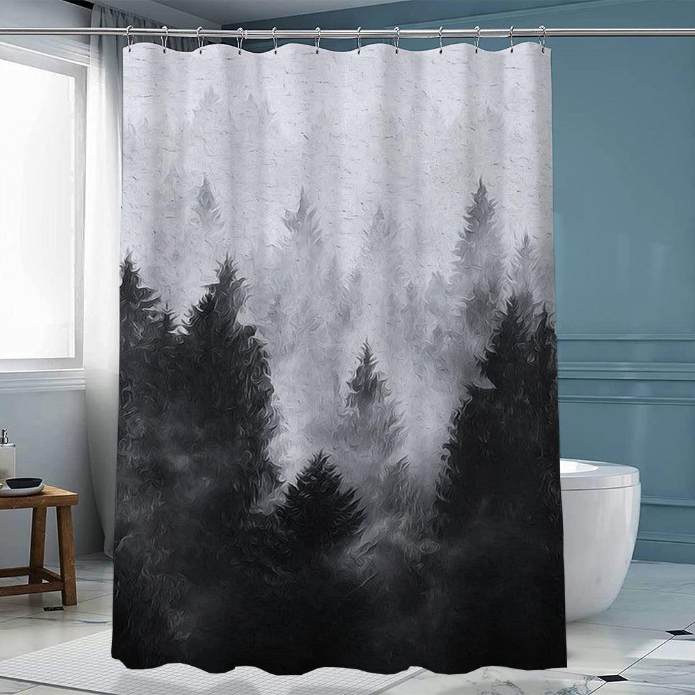 Ink Forest Shower Curtain Chinese Polyester With Hook - Pacisia